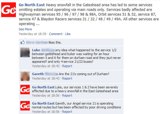 Facebook excerpt of Go-North East thread